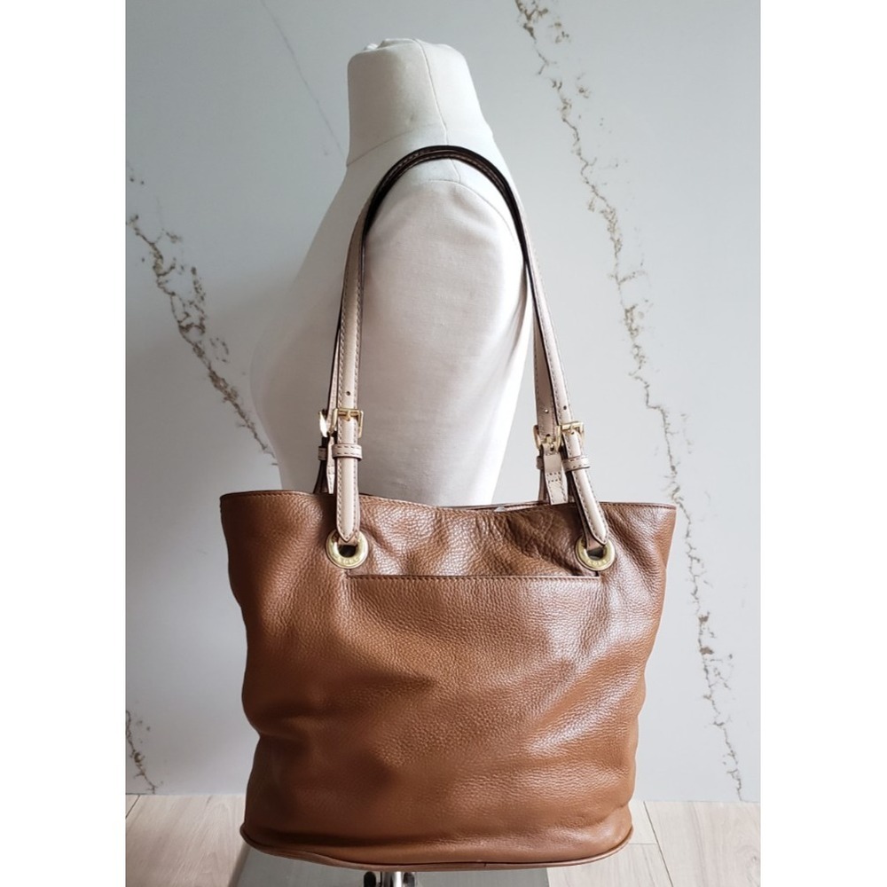 Michael Kors Jet Set Tote Medium Brown Leather Pebbled Shoulder Laptop Work Bag - Picture 2 of 8